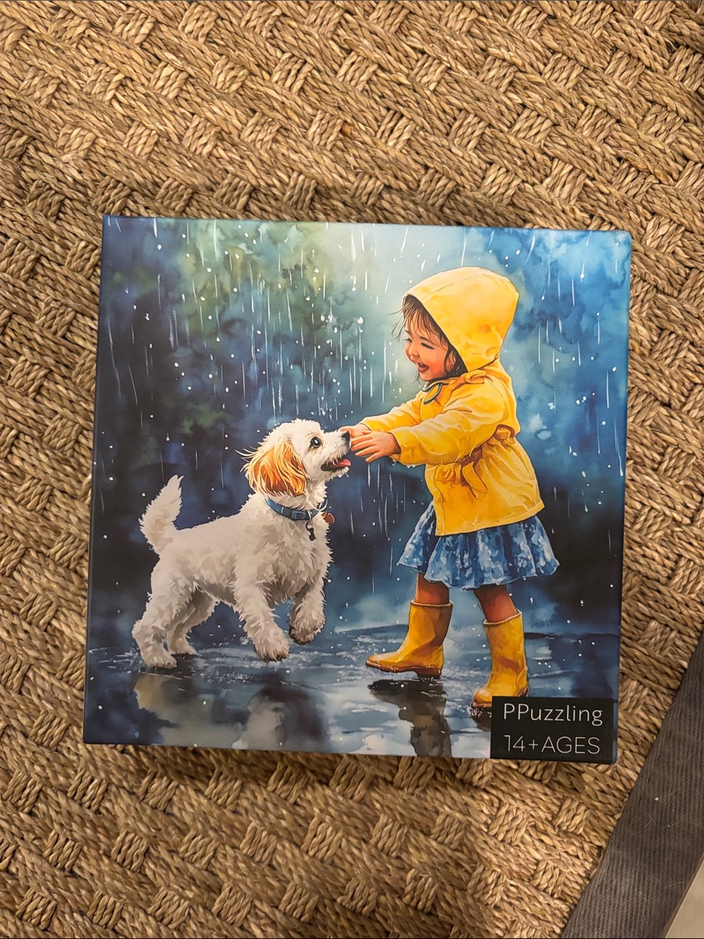 Smile in the rain dog little girl 1000 piece jigsaw puzzle